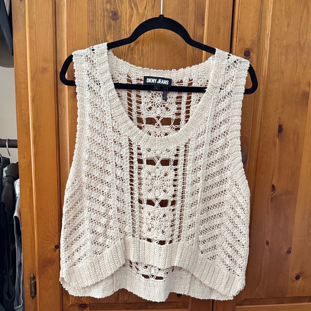 DKNY Women's Cream Crochet Tank Top